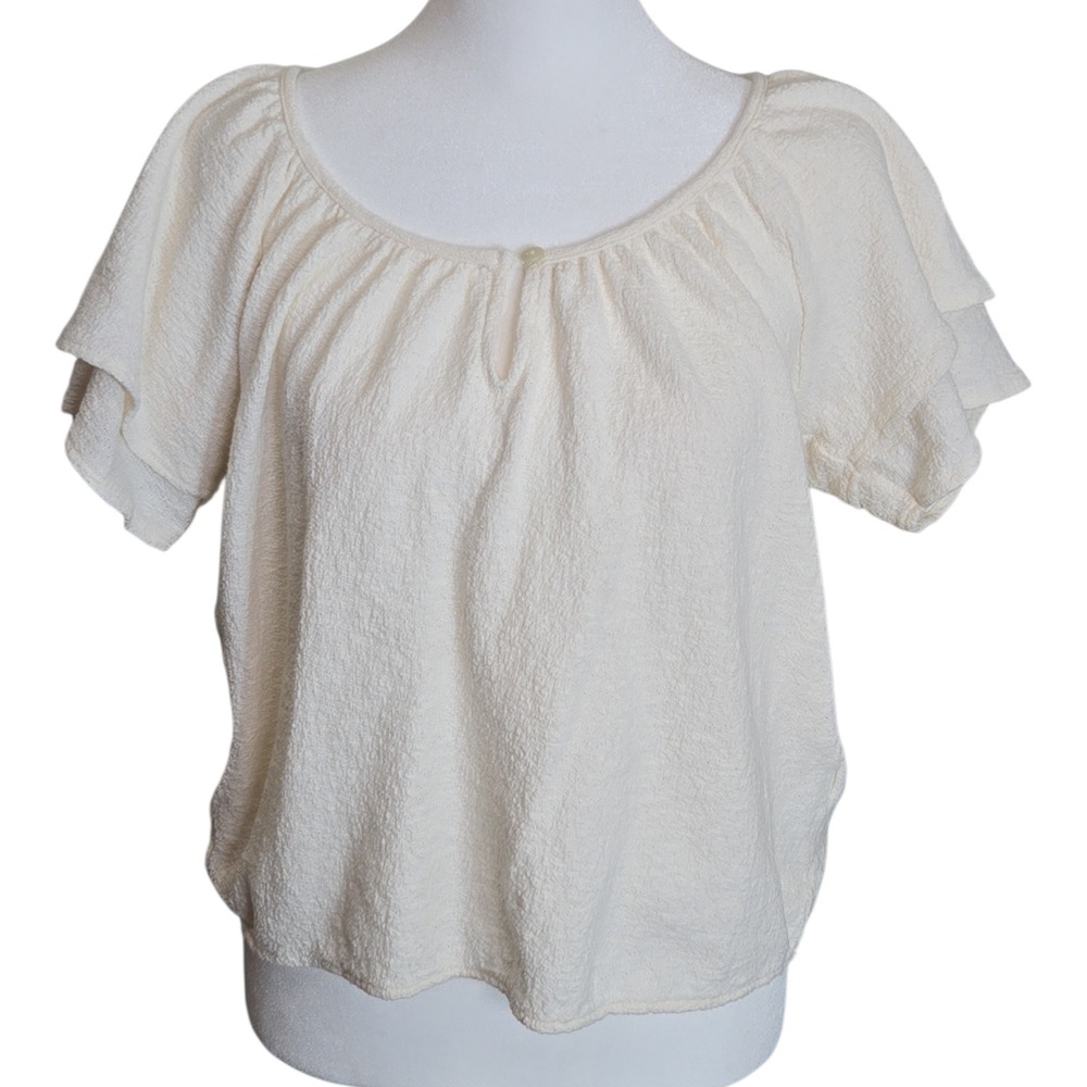Madewell Texture & Thread Cream Textured Flutter‎ Sleeve Top Women's Size S